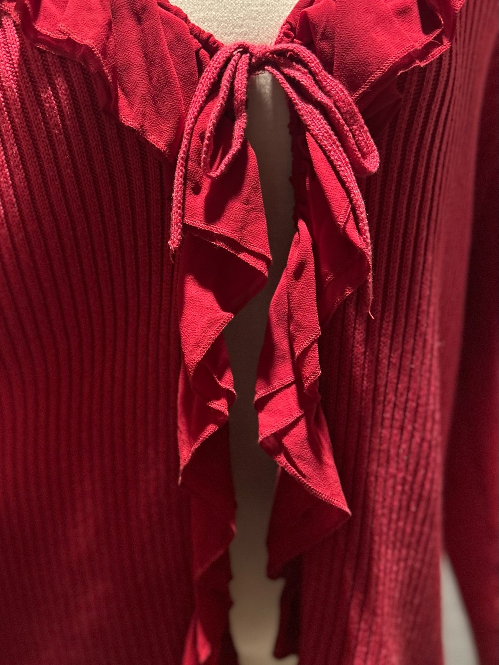Jessica Simpson Red Ruffle-Front Ribbed Knit Top - Picture 2 of 8
